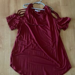 Open shoulder red top